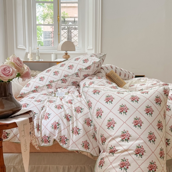 91家纺网 家纺一手货源 找家纺 昔可家纺2022新款嵌绳全棉四件套套件组图一 南法假日