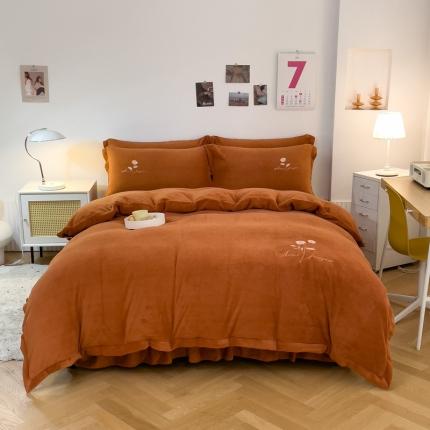 91家纺网 家纺一手货源 找家纺 （总）2025新款牛奶绒纯色双拼四件套床单/床裙/床罩款（自然拍摄）