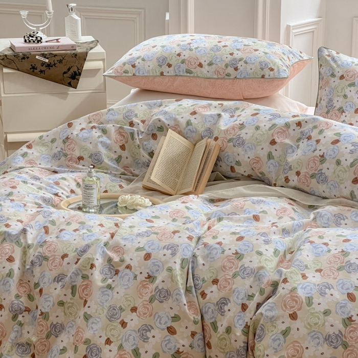 91家纺网 家纺一手货源 找家纺 昔可家纺2022新款嵌绳全棉四件套套件组图一 南法小玫瑰