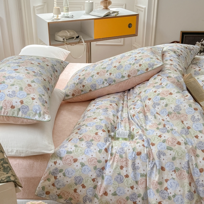 91家纺网 家纺一手货源 找家纺 昔可家纺2022新款嵌绳全棉四件套套件组图一 南法小玫瑰