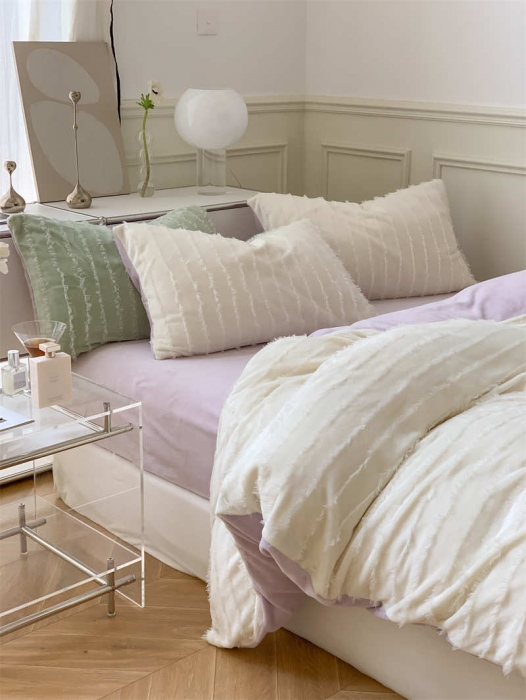 91家纺网 家纺一手货源 找家纺 顾里家居 2022年新款少女流苏牛奶绒四件套 迷雾白