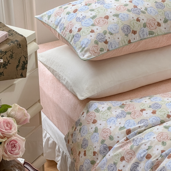 91家纺网 家纺一手货源 找家纺 昔可家纺2022新款嵌绳全棉四件套套件组图一 南法小玫瑰