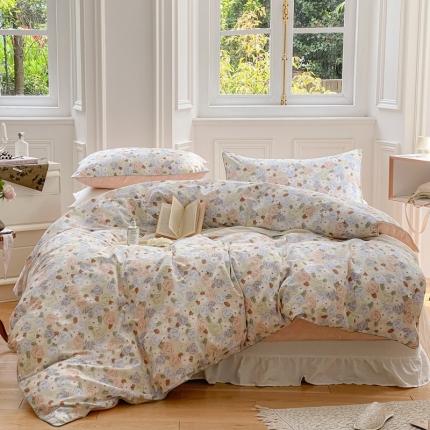 昔可家纺2022新款嵌绳全棉四件套套件组图一 南法小玫瑰