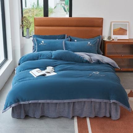 91家纺网 家纺一手货源 找家纺 （总）2025新款牛奶绒纯色双拼四件套床单/床裙/床罩款（自然拍摄）