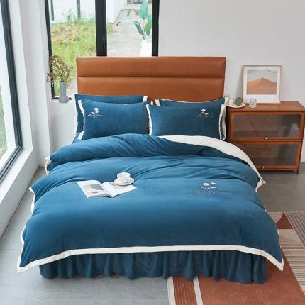 91家纺网 家纺一手货源 找家纺 （总）2025新款牛奶绒纯色双拼四件套床单/床裙/床罩款（自然拍摄）