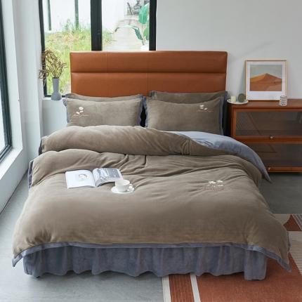 91家纺网 家纺一手货源 找家纺 （总）2025新款牛奶绒纯色双拼四件套床单/床裙/床罩款（自然拍摄）