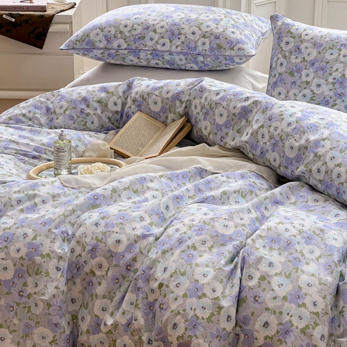 91家纺网 家纺一手货源 找家纺 昔可家纺2022新款嵌绳全棉四件套套件组图一 紫色香氛