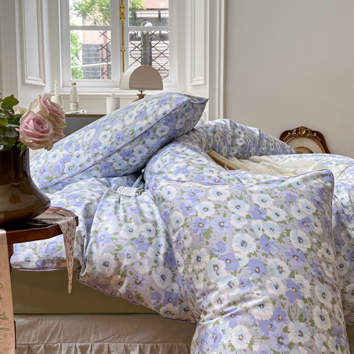 91家纺网 家纺一手货源 找家纺 昔可家纺2022新款嵌绳全棉四件套套件组图一 紫色香氛