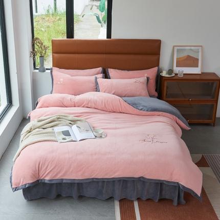91家纺网 家纺一手货源 找家纺 （总）2025新款牛奶绒纯色双拼四件套床单/床裙/床罩款（自然拍摄）