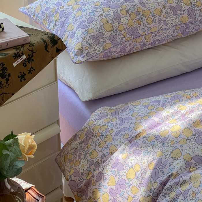 91家纺网 家纺一手货源 找家纺 昔可家纺2022新款嵌绳全棉四件套套件组图一 紫色小草莓