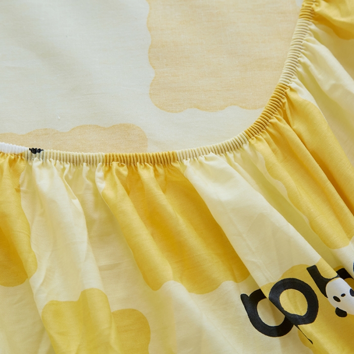 91家纺网 家纺一手货源 找家纺 金丝鸟 2022新款全棉花边床笠 宝宝熊 黄