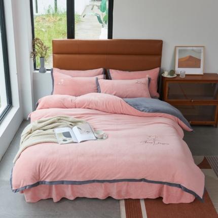 91家纺网 家纺一手货源 找家纺 （总）2025新款牛奶绒纯色双拼四件套床单/床裙/床罩款（自然拍摄）