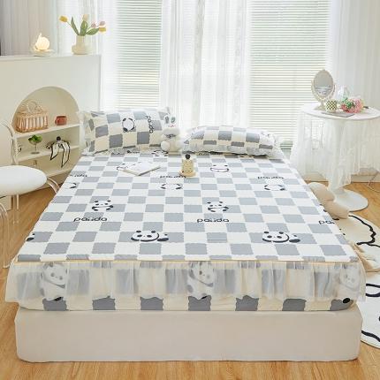 金丝鸟 2022新款全棉花边床笠 宝宝熊 灰