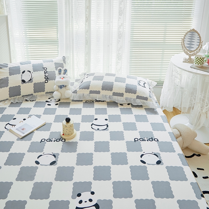 91家纺网 家纺一手货源 找家纺 金丝鸟 2022新款全棉花边床笠 宝宝熊 灰