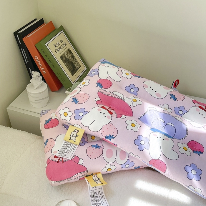 91家纺网 家纺一手货源 找家纺 宝晶枕芯 2022新款全棉儿童枕头可水洗儿童枕 草莓兔