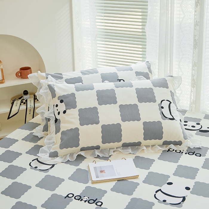 91家纺网 家纺一手货源 找家纺 金丝鸟 2022新款全棉花边床笠 宝宝熊 灰