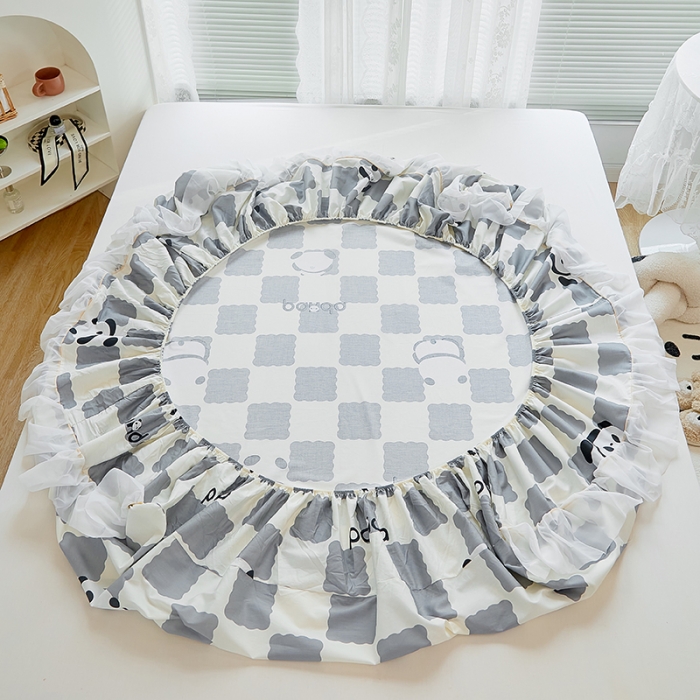 91家纺网 家纺一手货源 找家纺 金丝鸟 2022新款全棉花边床笠 宝宝熊 灰