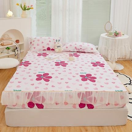 金丝鸟 2022新款全棉花边床笠 粉色花朵