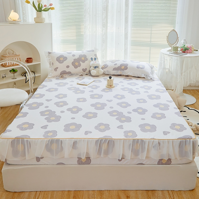 91家纺网 家纺一手货源 找家纺 金丝鸟 2022新款全棉花边床笠 花蕊