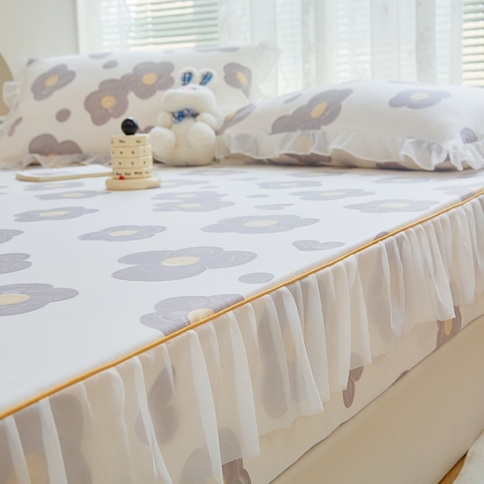 91家纺网 家纺一手货源 找家纺 金丝鸟 2022新款全棉花边床笠 花蕊