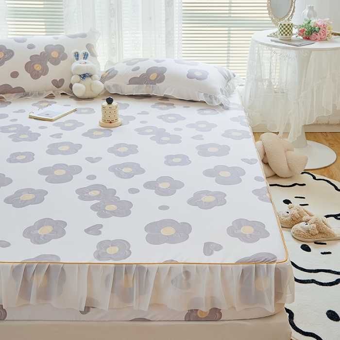 91家纺网 家纺一手货源 找家纺 金丝鸟 2022新款全棉花边床笠 花蕊