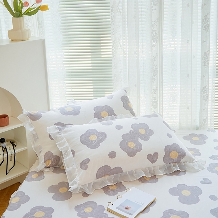 91家纺网 家纺一手货源 找家纺 金丝鸟 2022新款全棉花边床笠 花蕊