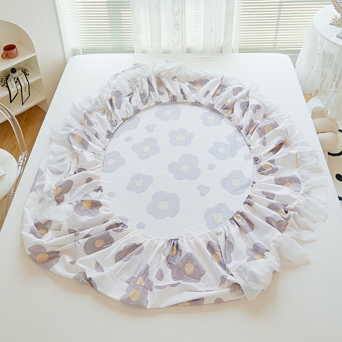 91家纺网 家纺一手货源 找家纺 金丝鸟 2022新款全棉花边床笠 花蕊