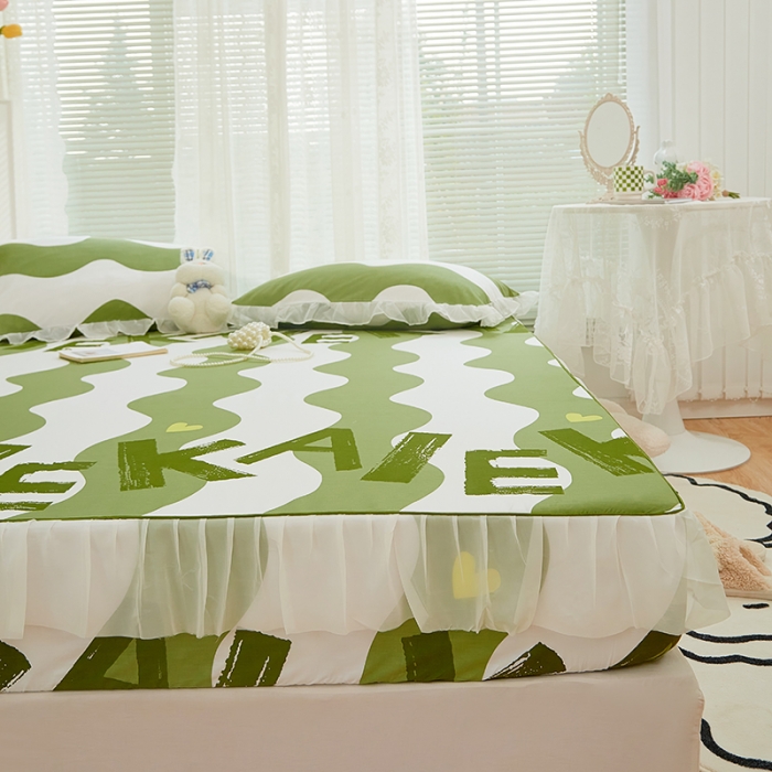 91家纺网 家纺一手货源 找家纺 金丝鸟 2022新款全棉花边床笠 拉卡文