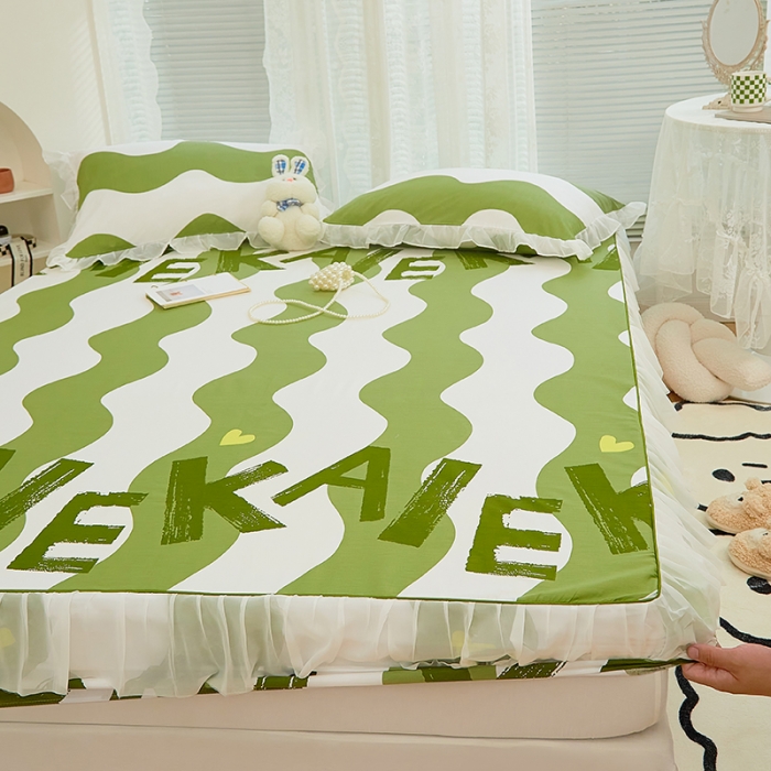 91家纺网 家纺一手货源 找家纺 金丝鸟 2022新款全棉花边床笠 拉卡文