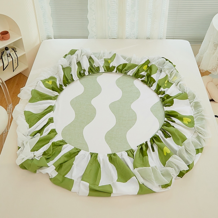 91家纺网 家纺一手货源 找家纺 金丝鸟 2022新款全棉花边床笠 拉卡文