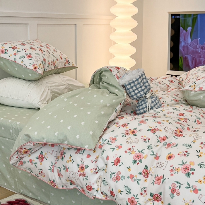 91家纺网 家纺一手货源 找家纺 昔可2022新款嵌绳全棉四件套组图二 爱丽丝兔