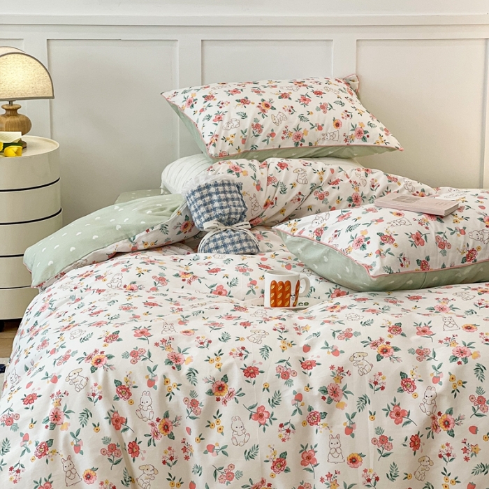 91家纺网 家纺一手货源 找家纺 昔可2022新款嵌绳全棉四件套组图二 爱丽丝兔