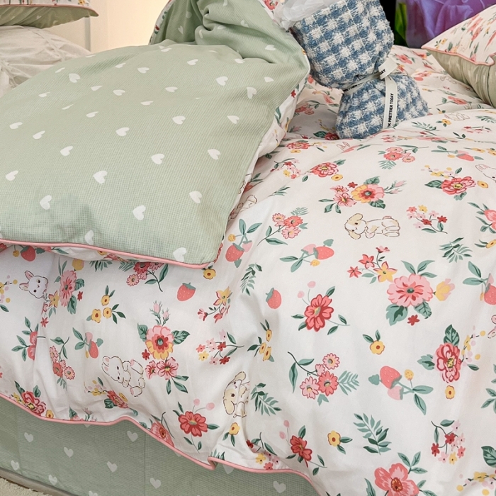 91家纺网 家纺一手货源 找家纺 昔可2022新款嵌绳全棉四件套组图二 爱丽丝兔