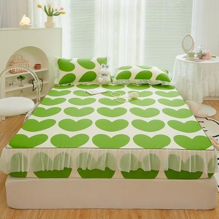 金丝鸟 2022新款全棉花边床笠 绿桃心