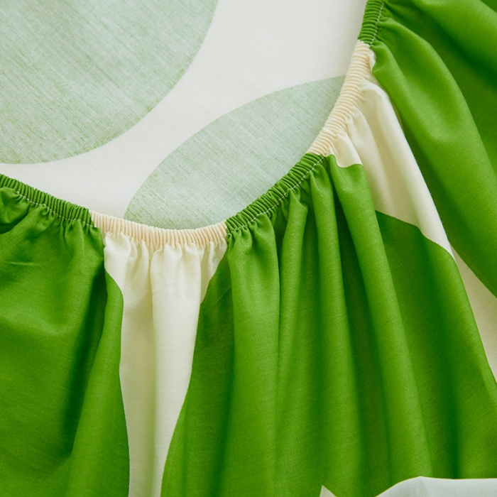 91家纺网 家纺一手货源 找家纺 金丝鸟 2022新款全棉花边床笠 绿桃心