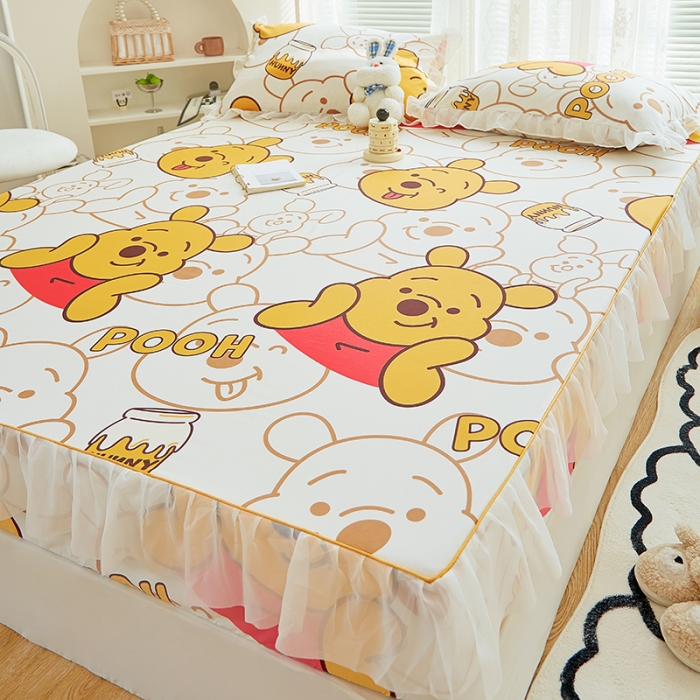 91家纺网 家纺一手货源 找家纺 金丝鸟 2022新款全棉花边床笠 蜜糖维尼