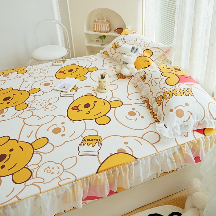 91家纺网 家纺一手货源 找家纺 金丝鸟 2022新款全棉花边床笠 蜜糖维尼