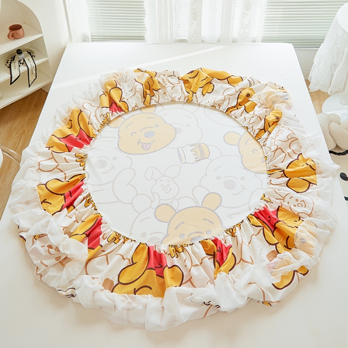 91家纺网 家纺一手货源 找家纺 金丝鸟 2022新款全棉花边床笠 蜜糖维尼