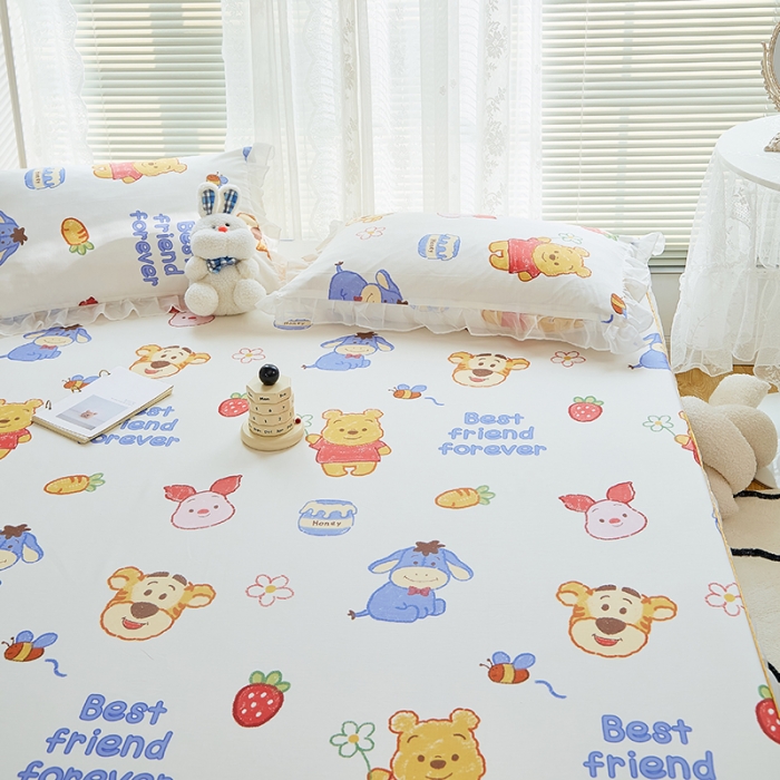 91家纺网 家纺一手货源 找家纺 金丝鸟 2022新款全棉花边床笠 维尼伙伴