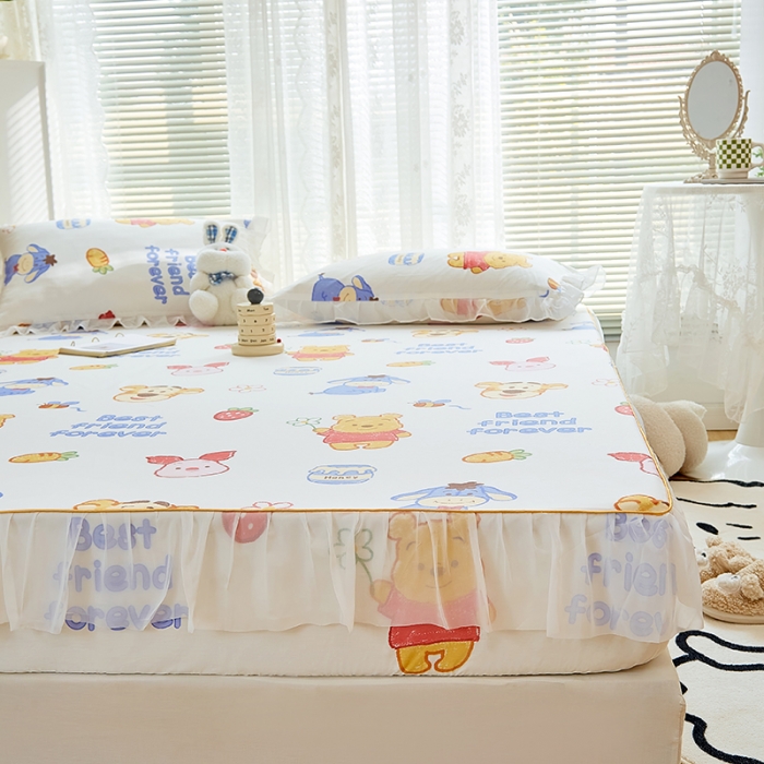 91家纺网 家纺一手货源 找家纺 金丝鸟 2022新款全棉花边床笠 维尼伙伴