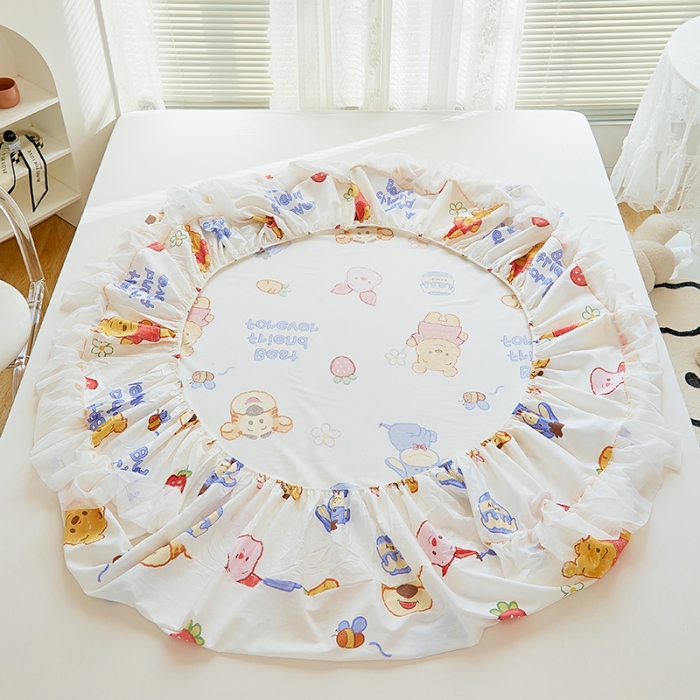 91家纺网 家纺一手货源 找家纺 金丝鸟 2022新款全棉花边床笠 维尼伙伴