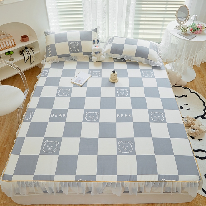 91家纺网 家纺一手货源 找家纺 金丝鸟 2022新款全棉花边床笠 无影熊