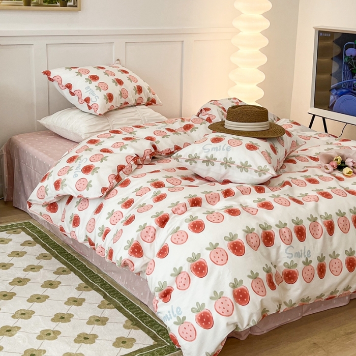 91家纺网 家纺一手货源 找家纺 昔可2022新款嵌绳全棉四件套组图二 草莓夹心