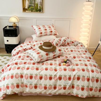 昔可2022新款嵌绳全棉四件套组图二 草莓夹心