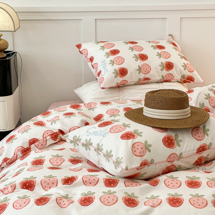 91家纺网 家纺一手货源 找家纺 昔可2022新款嵌绳全棉四件套组图二 草莓夹心