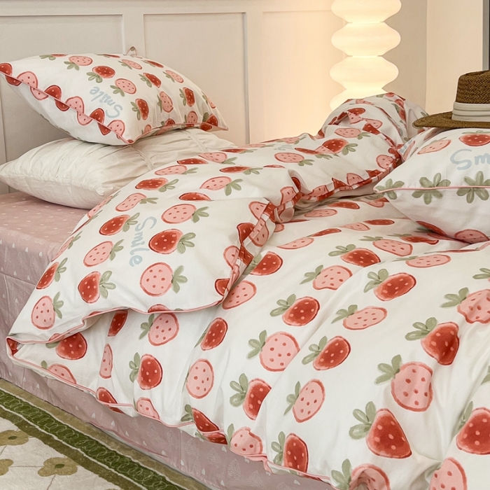 91家纺网 家纺一手货源 找家纺 昔可2022新款嵌绳全棉四件套组图二 草莓夹心