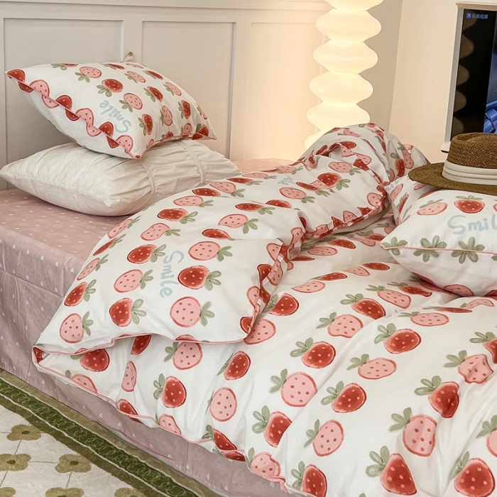 91家纺网 家纺一手货源 找家纺 昔可2022新款嵌绳全棉四件套组图二 草莓夹心