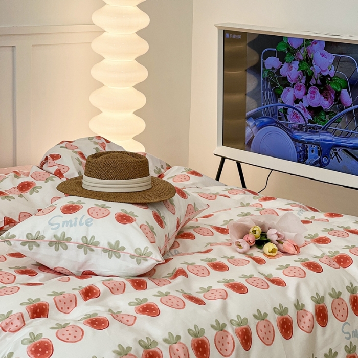 91家纺网 家纺一手货源 找家纺 昔可2022新款嵌绳全棉四件套组图二 草莓夹心