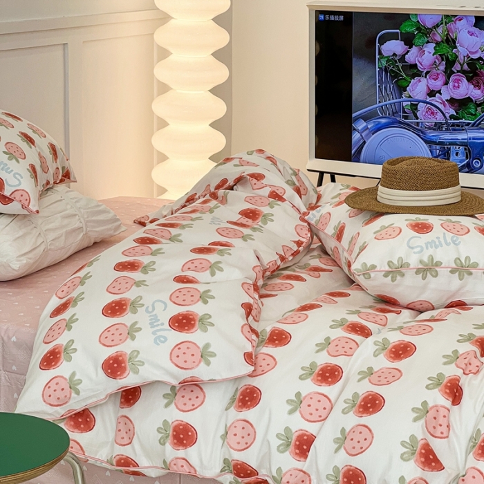 91家纺网 家纺一手货源 找家纺 昔可2022新款嵌绳全棉四件套组图二 草莓夹心