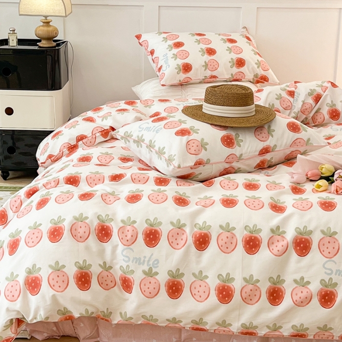 91家纺网 家纺一手货源 找家纺 昔可2022新款嵌绳全棉四件套组图二 草莓夹心